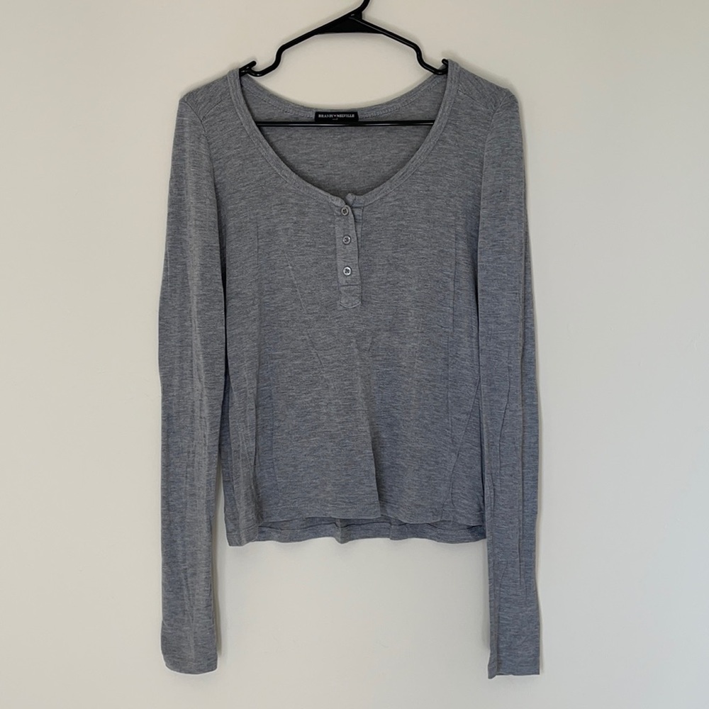 Brandy Melville Soft Jersey Knit Henley Long Sleeve